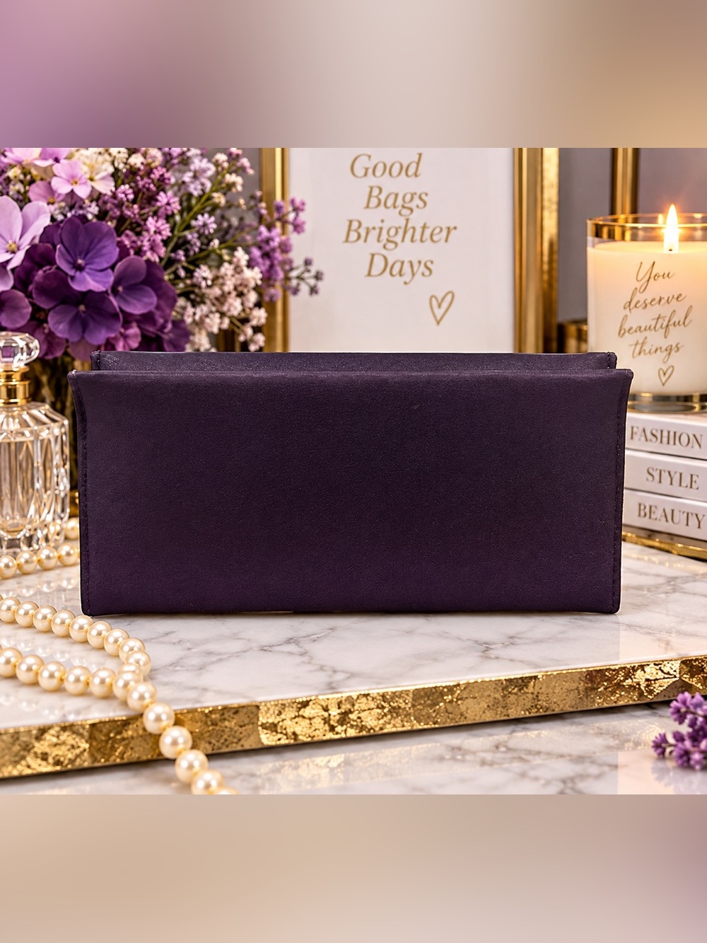 Vintage Deep Purple Geometric Frame Evening Clutch Accordion Bag